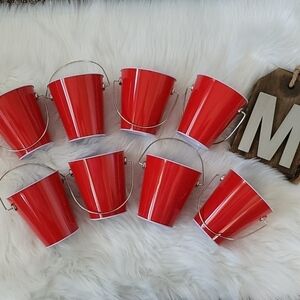 Set of 8 red tin pails with handles